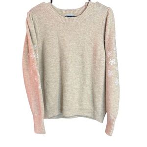 CeCe Sweater Women’s Large Beige Knit Pullover Floral Sleeve Detail